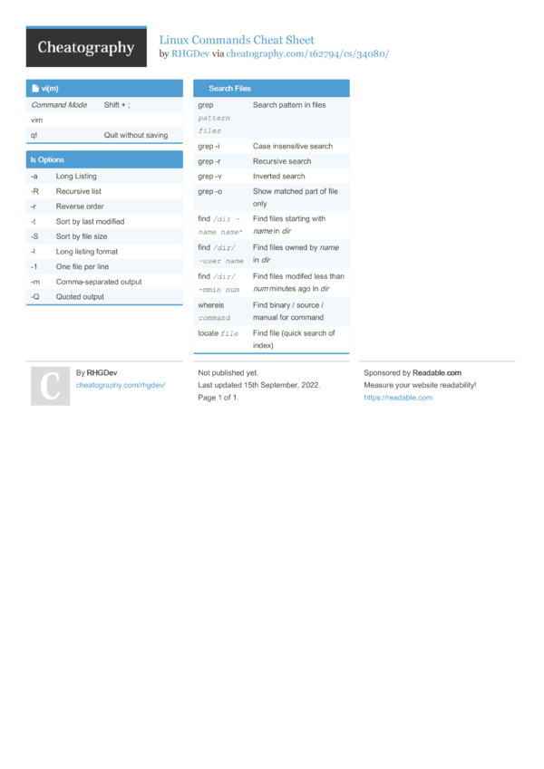 Linux Commands Cheat Sheet By Rhgdev Download Free From Cheatography Cheat