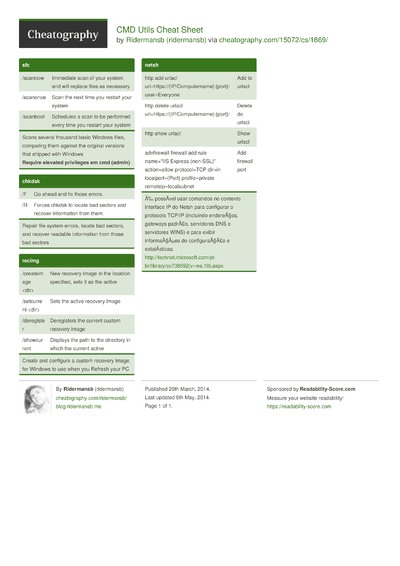 Batch Cheat Sheet by ChaosJD - Download free from Cheatography
