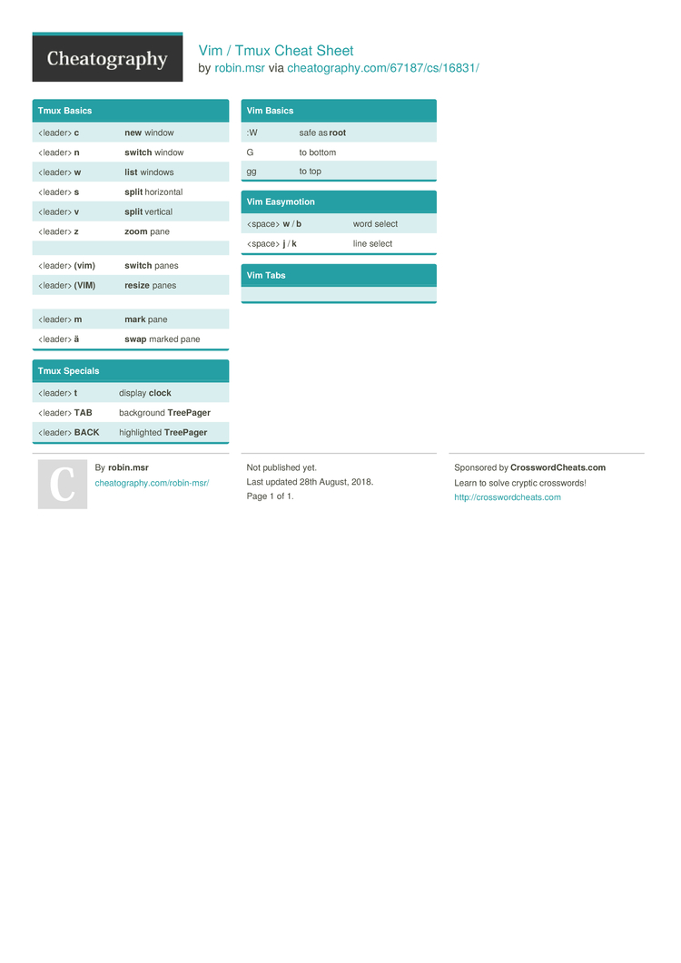 Vim Basics Cheat Sheet (Digital Download)