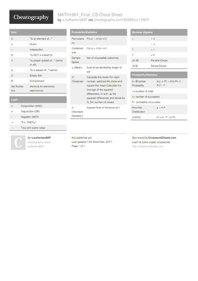 158 Math Cheat Sheets - Cheatography.com: Cheat Sheets For Every Occasion