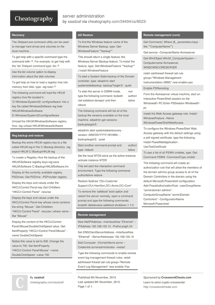 Windows PowerShell Commands Cheat Sheet (PDF), Tips & Lists