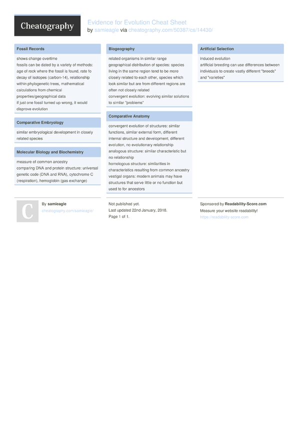 Evidence for Evolution Cheat Sheet by samieagle - Download free from ...