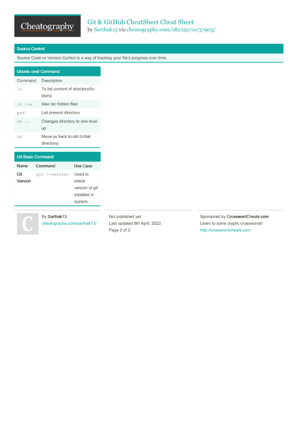 Git & GitHub CheatSheet Cheat Sheet By Sarthak13 - Download Free From ...