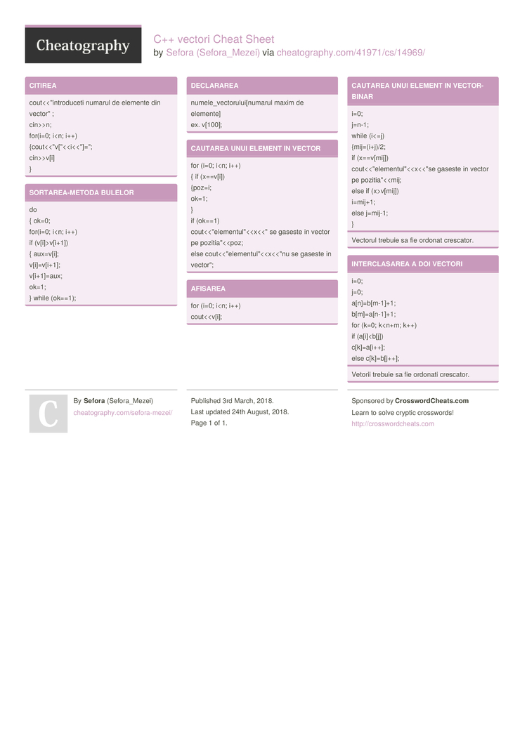 c vectori cheat sheet
