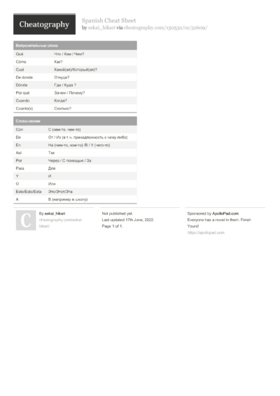 29 Russian Cheat Sheets - Cheatography.com: Cheat Sheets For Every Occasion