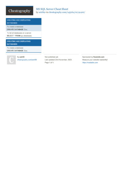 8 Mssql Cheat Sheets - Cheatography.com: Cheat Sheets For Every Occasion