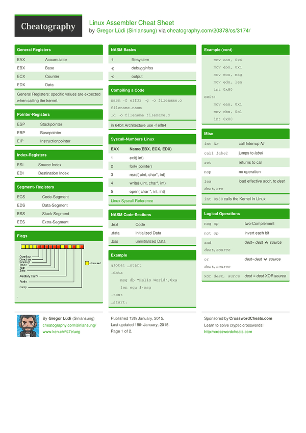 Linux Assembler Cheat Sheet by Siniansung - Download free from ...