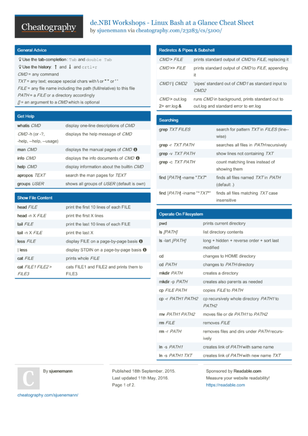 de.NBI Workshops - Linux Bash at a Glance Cheat Sheet by sjuenemann ...