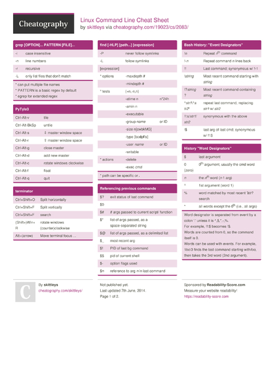104 Bash Cheat Sheets - Cheatography.com: Cheat Sheets For Every Occasion