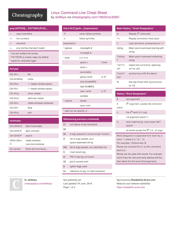 Linux Command Line Cheat Sheet by skittleys - Download free from ...