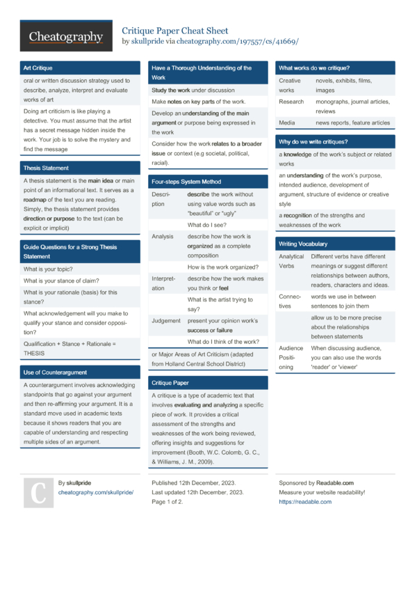 Critique Paper Cheat Sheet by skullpride - Download free from ...