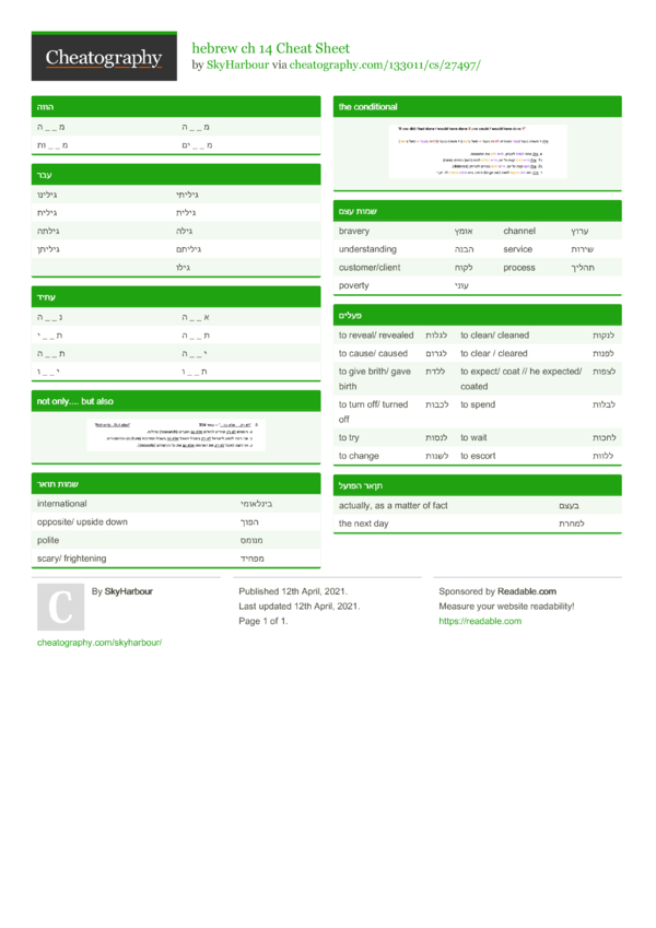 hebrew ch 14 Cheat Sheet by SkyHarbour Download free from