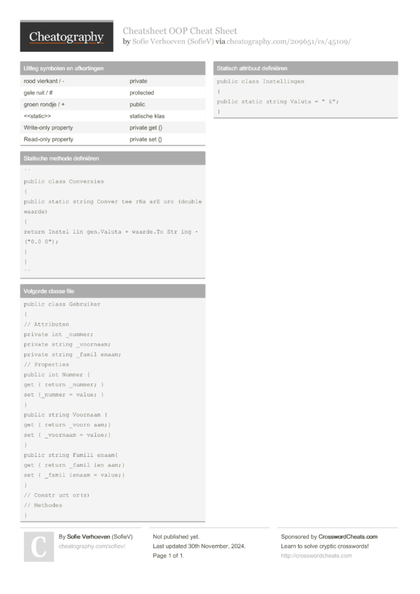 Cheatsheet OOP Cheat Sheet by SofieV - Download free from Cheatography ...