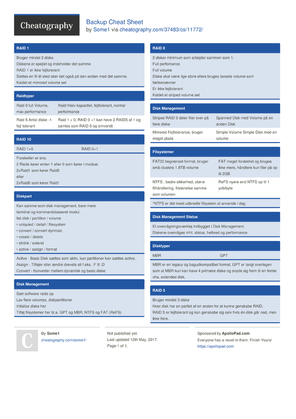 Backup Cheat Sheet by Some1 - Download free from Cheatography ...