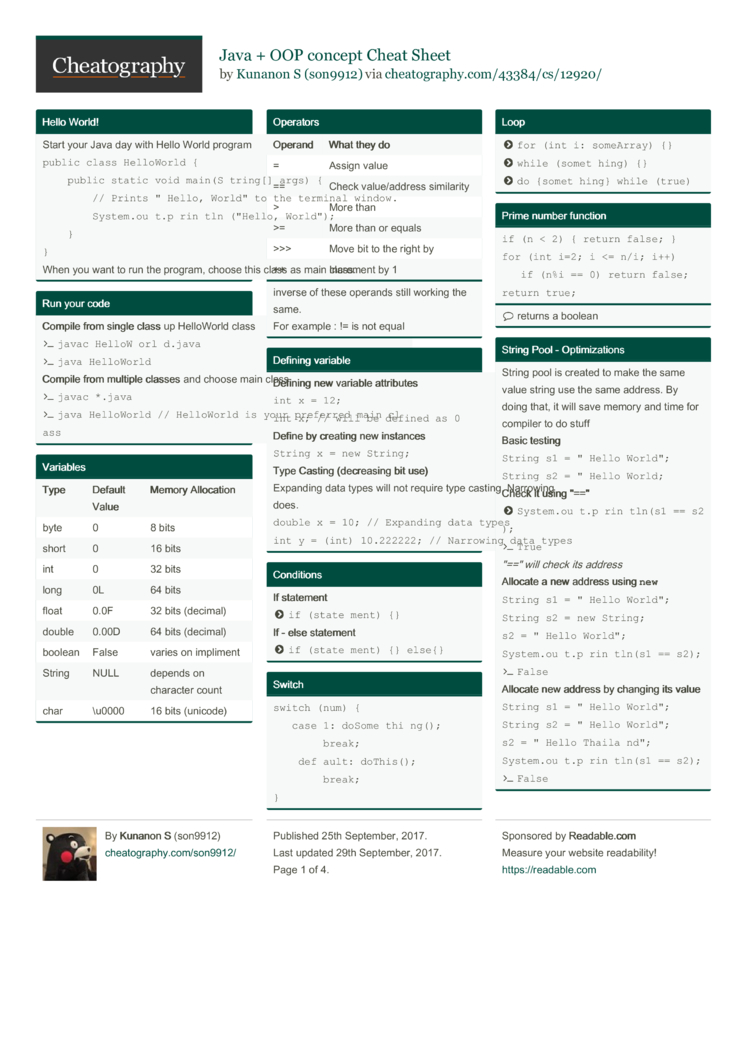 Java Oop Concept Cheat Sheet By Son9912 Download Free From Cheatography Cheatography Com Cheat Sheets For Every Occasion