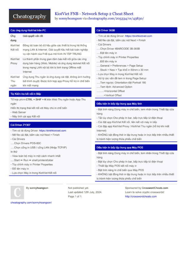 KiotViet FNB - Network Setup 2 Cheat Sheet by sonnyhoangson - Download ...