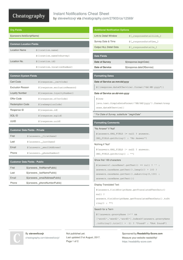 Instant Notifications Cheat Sheet by stevewilcoxjr - Download free from ...