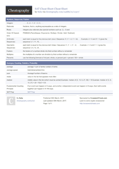 9 Sat Cheat Sheets - Cheatography.com: Cheat Sheets For Every Occasion