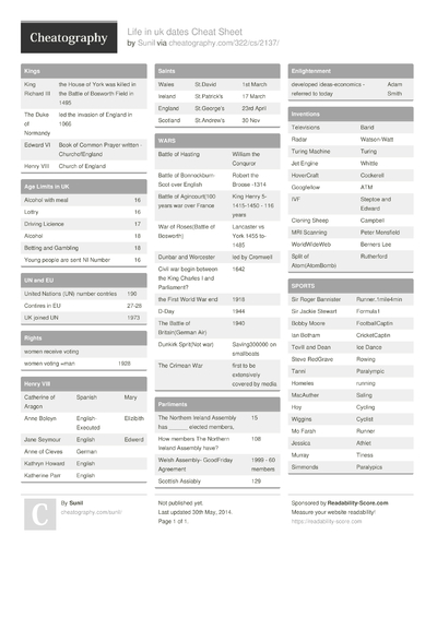 6 UK Cheat Sheets - Cheatography.com: Cheat Sheets For Every Occasion