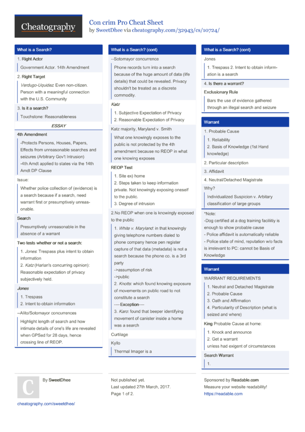 Con crim Pro Cheat Sheet by SweetDhee - Download free from Cheatography ...