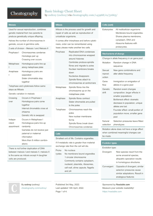 Basic biology Cheat Sheet by sxdnxy - Download free from Cheatography ...