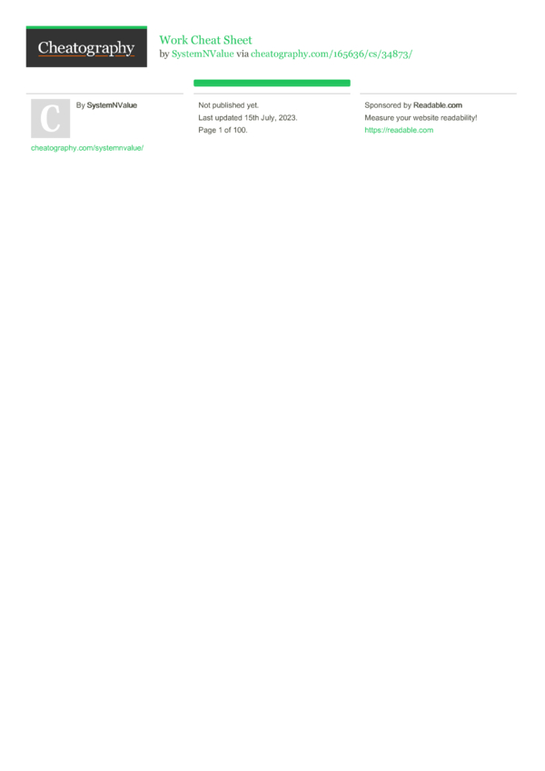 Work Cheat Sheet by SystemNValue - Download free from Cheatography ...