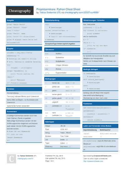 Cheat Sheets Matching "python" - Cheatography.com: Cheat Sheets For ...