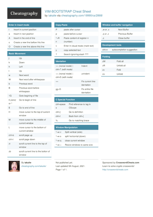 VIM-BOOTSTRAP Cheat Sheet by takaite - Download free from Cheatography ...