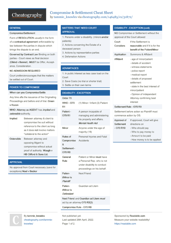 Compromise & Settlement Cheat Sheet by tammie_knowles - Download free ...