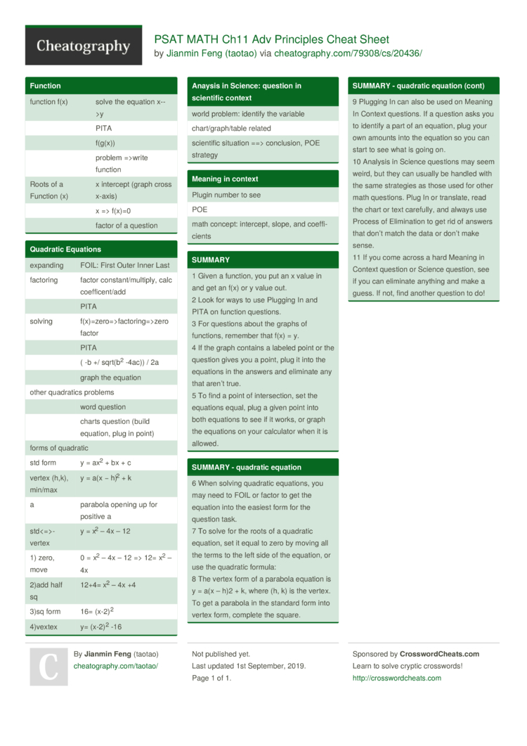 Psat Math Ch11 Adv Principles Cheat Sheet By Taotao Download Free From Cheatography Cheatography Com Cheat Sheets For Every Occasion