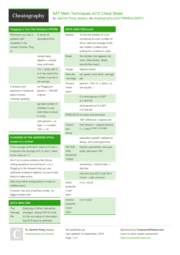 SAT Math Techniques ch10 Cheat Sheet by taotao - Download free from ...