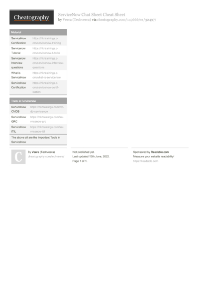 11 Servicenow Cheat Sheets - Cheatography.com: Cheat Sheets For Every ...