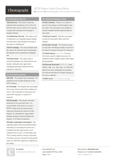 2 Status-codes Cheat Sheets - Cheatography.com: Cheat Sheets For Every ...