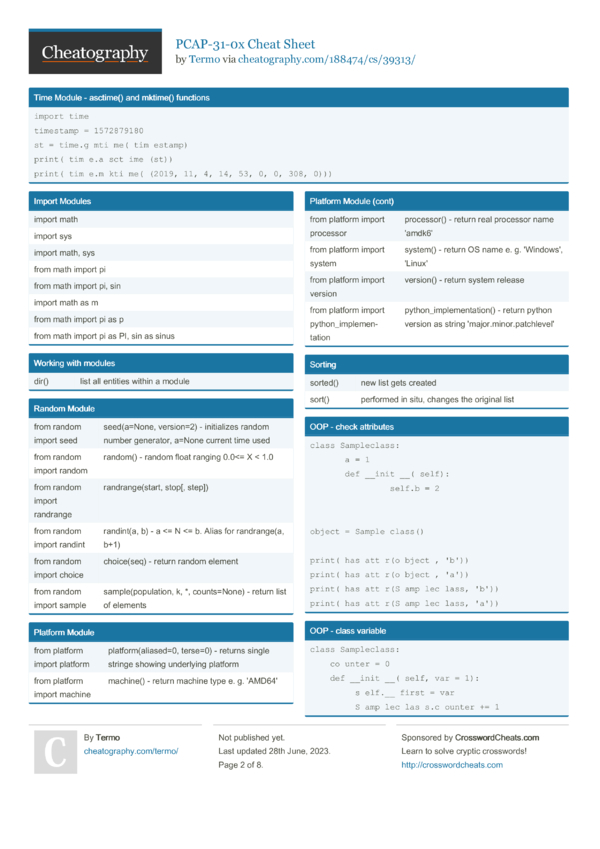 PCAP-31-0x Cheat Sheet by Termo - Download free from Cheatography ...