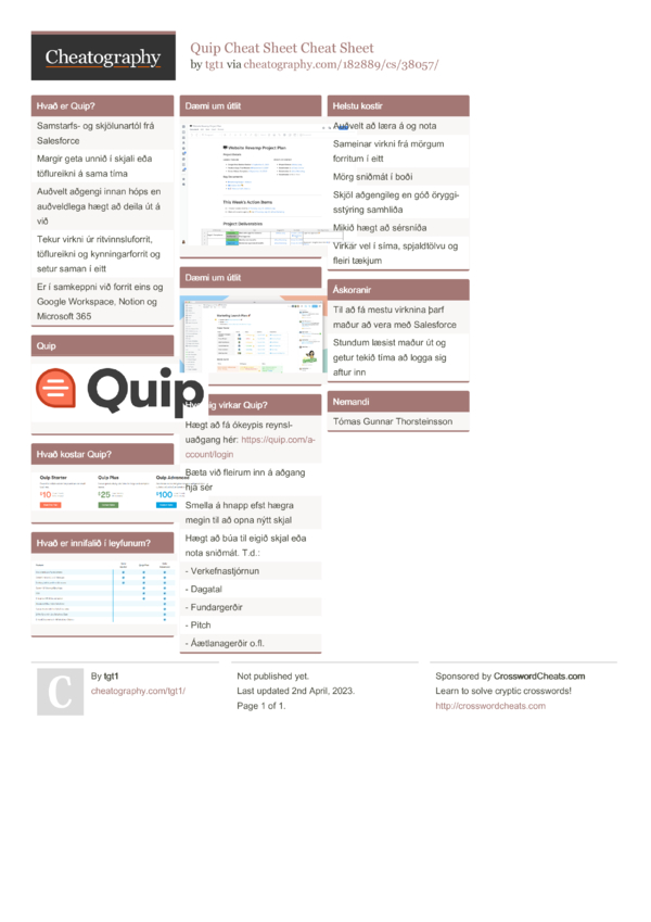 Quip Cheat Sheet Cheat Sheet By Tgt Download Free From Cheatography Cheatography Com Cheat