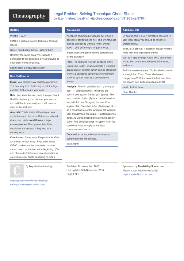 Legal Problem Solving Technique Cheat Sheet by theheartbeating ...
