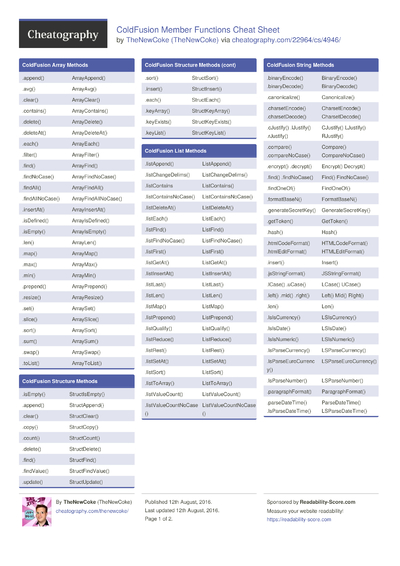 ColdFusion CFScript Cheat Sheet by Veloz - Download free from ...