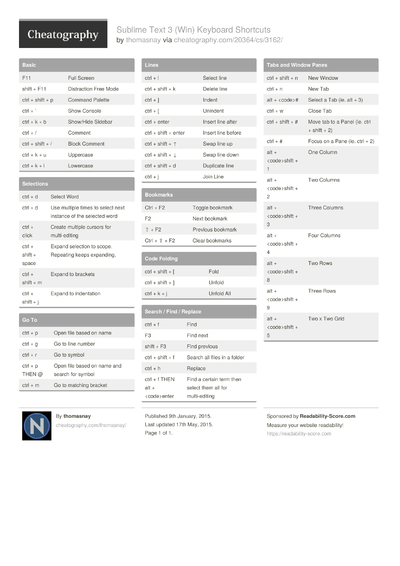 10 Sublimetext Cheat Sheets - Cheatography.com: Cheat Sheets For Every ...