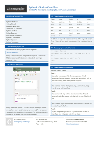 689 Python Cheat Sheets - Cheatography.com: Cheat Sheets For Every Occasion