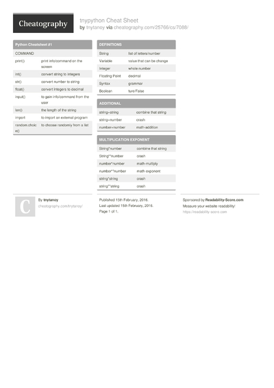 766 Python Cheat Sheets - Cheatography.com: Cheat Sheets For Every Occasion