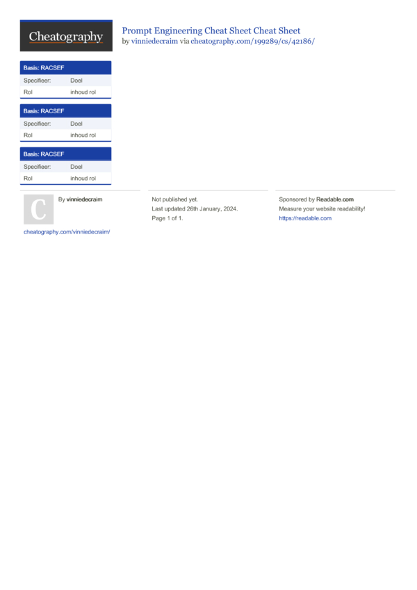 Prompt Engineering Cheat Sheet Cheat Sheet by vinniedecraim - Download