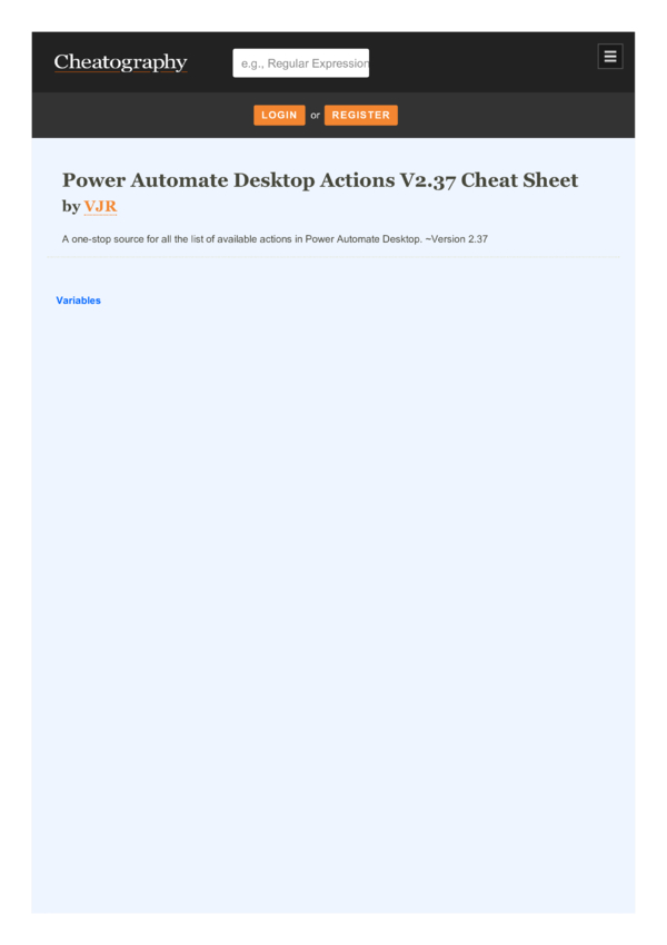 Power Automate Desktop Actions V2.35 Cheat Sheet by VJR - Download free ...