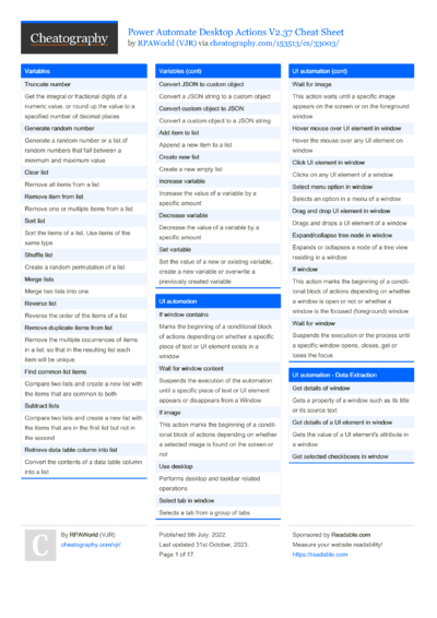 Blue Prism Internal Business Objects Cheat Sheet by ethanium - Download ...