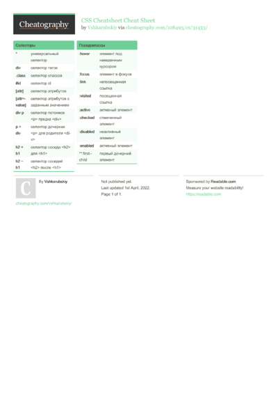 93 CSS Cheat Sheets - Cheatography.com: Cheat Sheets For Every Occasion