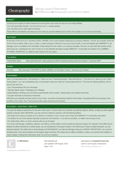 6 Lancer Cheat Sheets - Cheatography.com: Cheat Sheets For Every Occasion