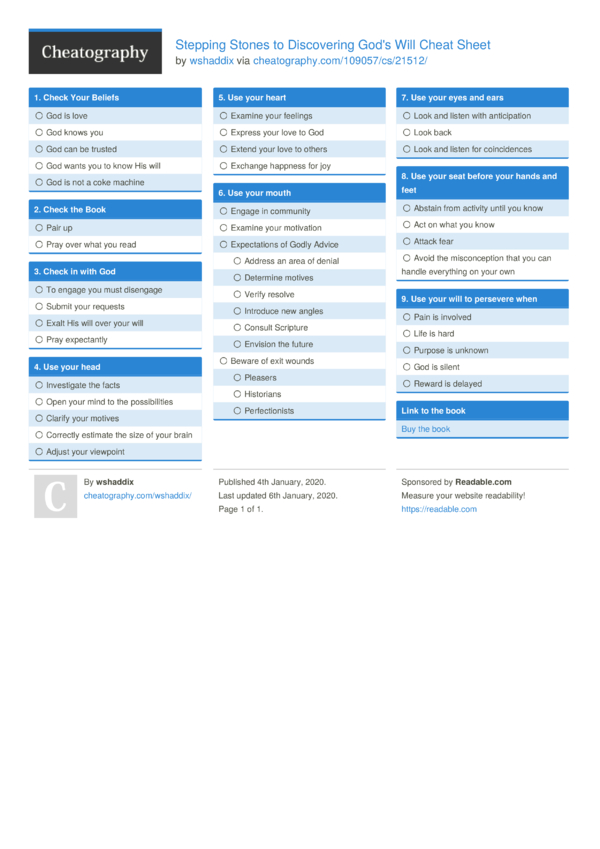 Stepping Stones to Discovering God's Will Cheat Sheet by wshaddix ...