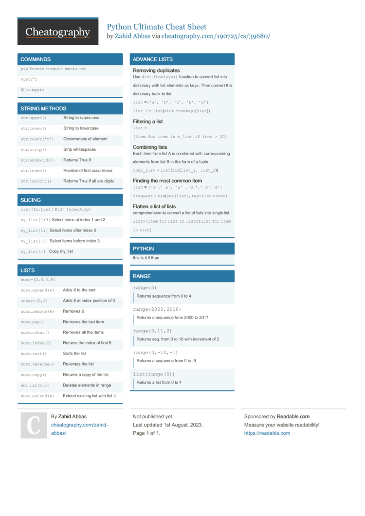 Python Ultimate Cheat Sheet By Zahid Abbas - Download Free From ...